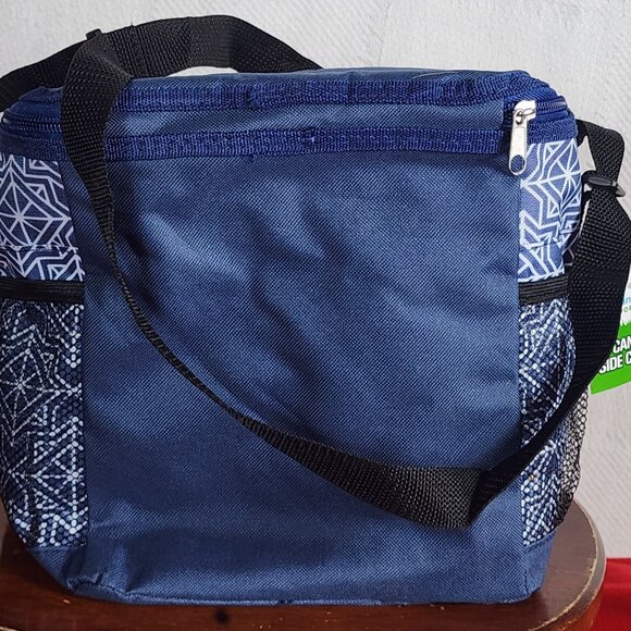 True Living Outdoors Blue White Triangle Pattern 12 Can Soft Side Carry Cooler - Picture 7 of 16